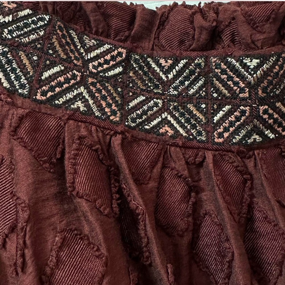 MAEVE Anthropologie Chocolate Brown Appliqué Embroidered Boho Midi Skirt 4 - Picture 5 of 8